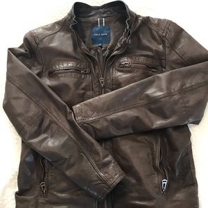 Cole Haan Waxed Leather Moto Jacket